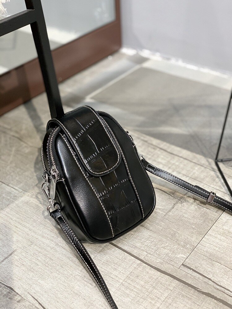 Lille taske kvinde netværk rød skulder/crossbody taske cool all-match dame læder tasker telefon taske: Sort