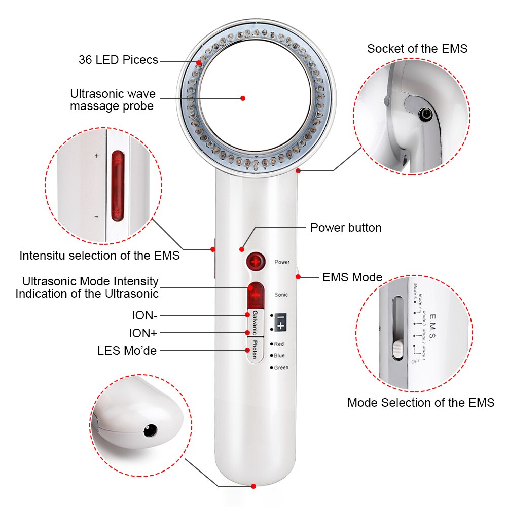 Beauty Star 7 IN 1 Ultrasound Cavitation EMS Body Slimming Massager 3 Color LED Photon Ultrasonic Therapy Anti Cellulite Machine