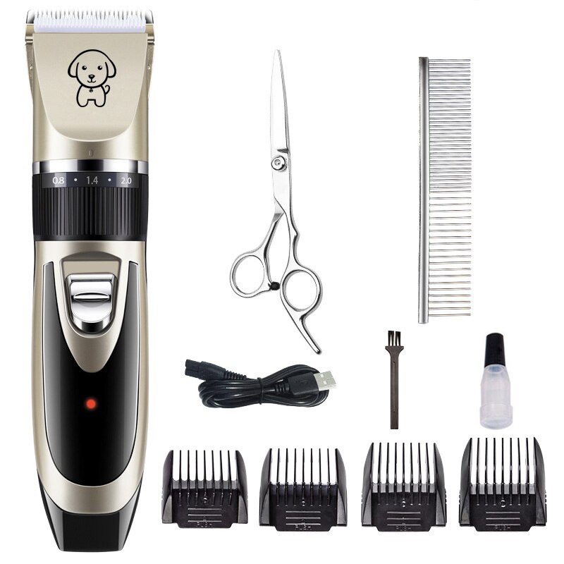 Rechargeable Pet Dog Hair Trimmer Cat Animal Hair Clipper Low Noise Hair Remover Remover Grooming Sets Tools(K8/K5): K8-KIT4-GOLD