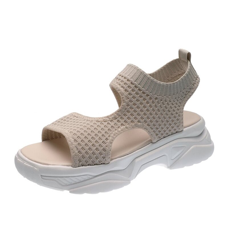 Mcckle kvinner sandaler uthult kvinne elastisk bånd mesh pustende sko dame kile plattform kvinners sommersko med åpenn tå: beige / 8.5