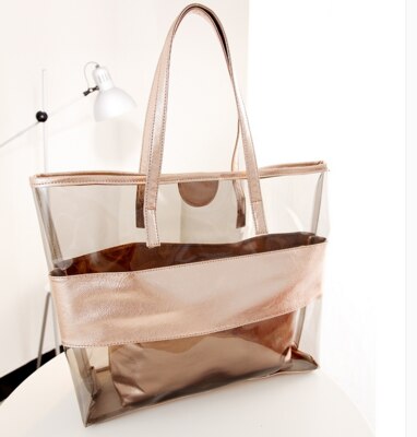 Zomer Vrouwelijke Tas Handtas Mode Transparante Strand Broodje Moeder Tas Jelly Schoudertas Gratis Masker 1Ps: Champagne
