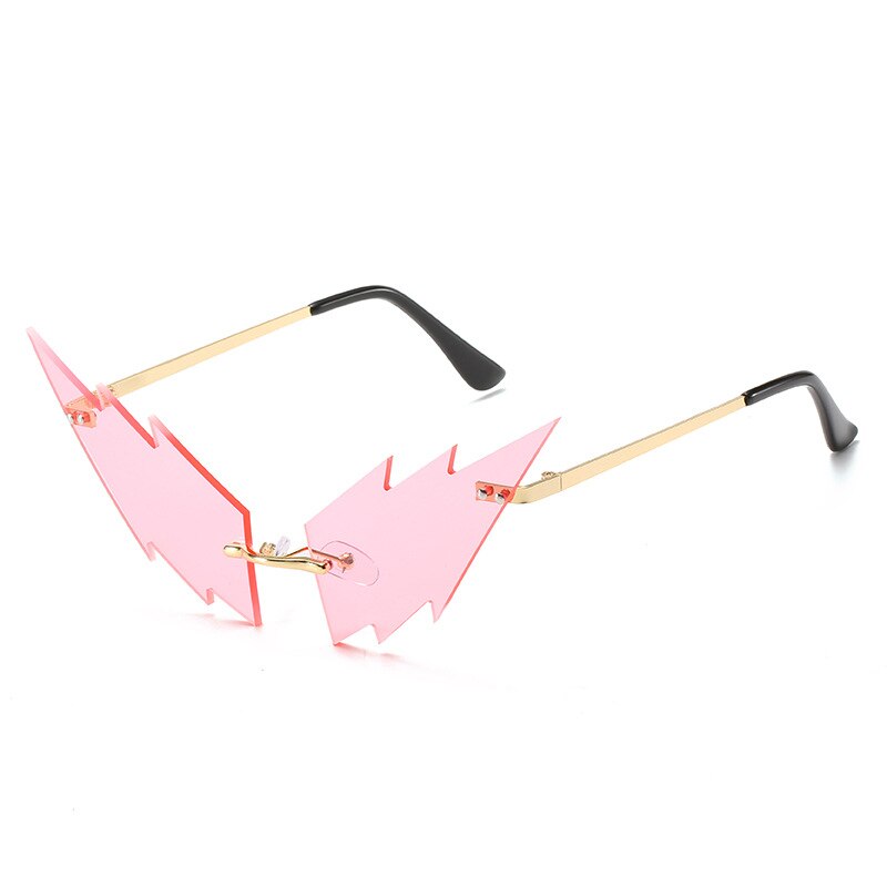 Rijden Bril Vrouwen Frameloze Lightning Vorm Lens Kleine Populaire Zonnebril Kleur Lightning Grappige Bril: pink