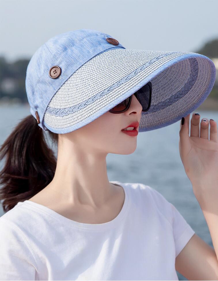 1pcs/lot korean style woman casual patchwork sun cap female beach large brim sun cap: 3
