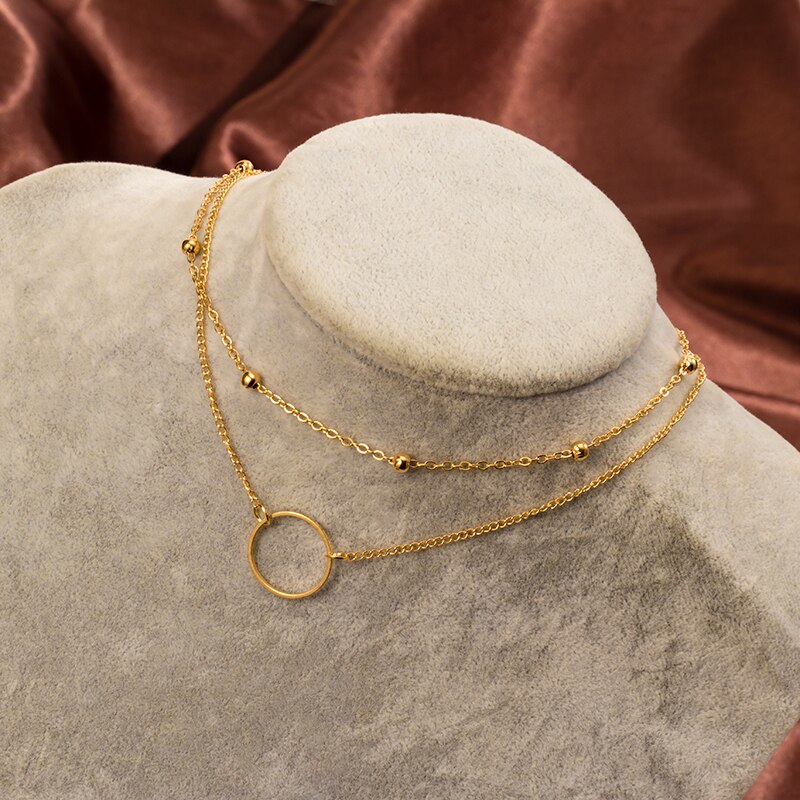 Nowy choker naszyjnik kobiety dwuwarstwowy okrągłe naszyjniki złoty kolorowy naszyjnik Chocker szyi modny zestaw górnik femme kołnierz ras du cou