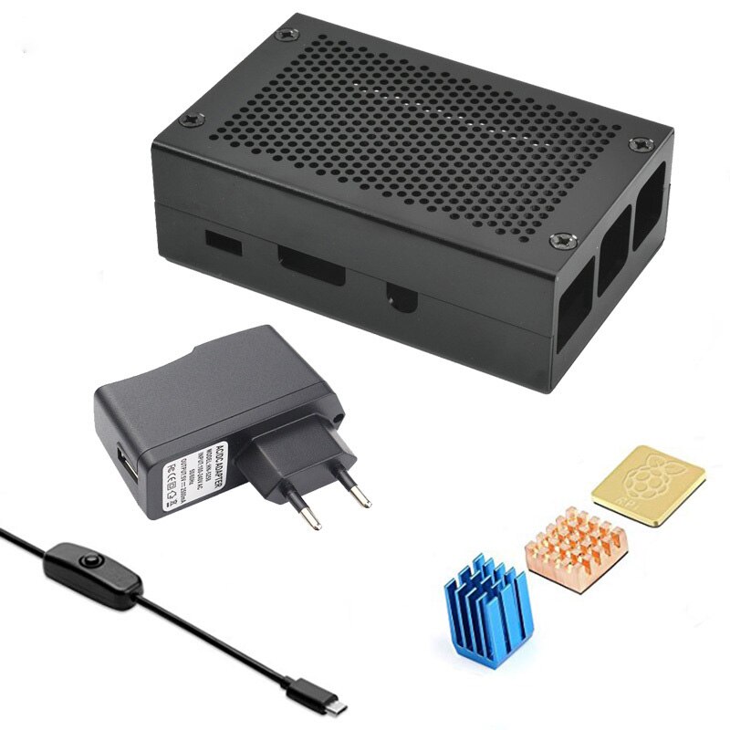 For Raspberry Pi 3 Case Black Aluminum Enclosure Case With 5V/2.5A Power Supply With Heat Sink Metal Cas Kit: Black