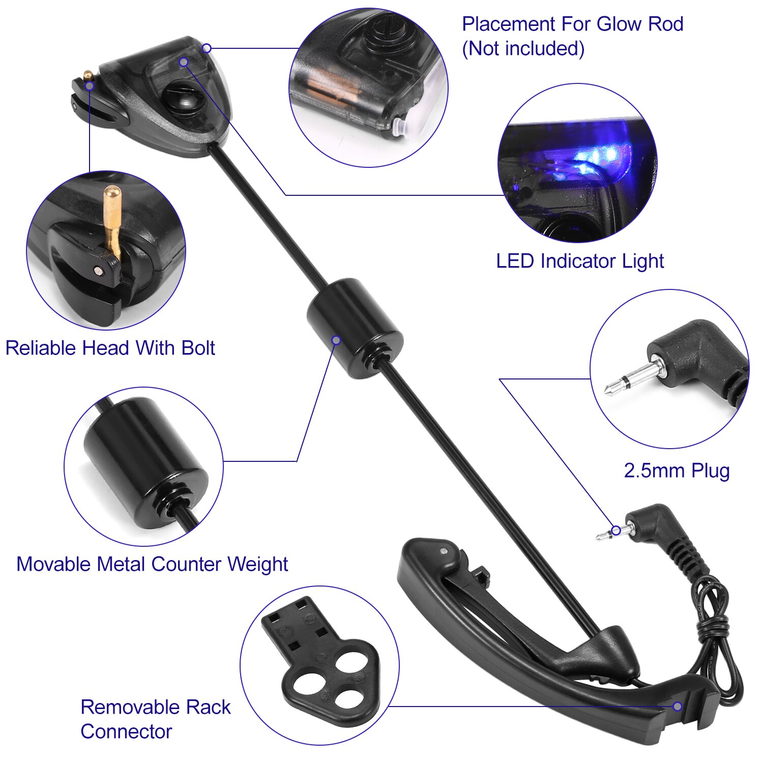Lixada Fishing Swinger Set Carp Fishing Bite Indicator Swinger Digital Fishing Alarm LED Bite Indicator Illuminated Swinger