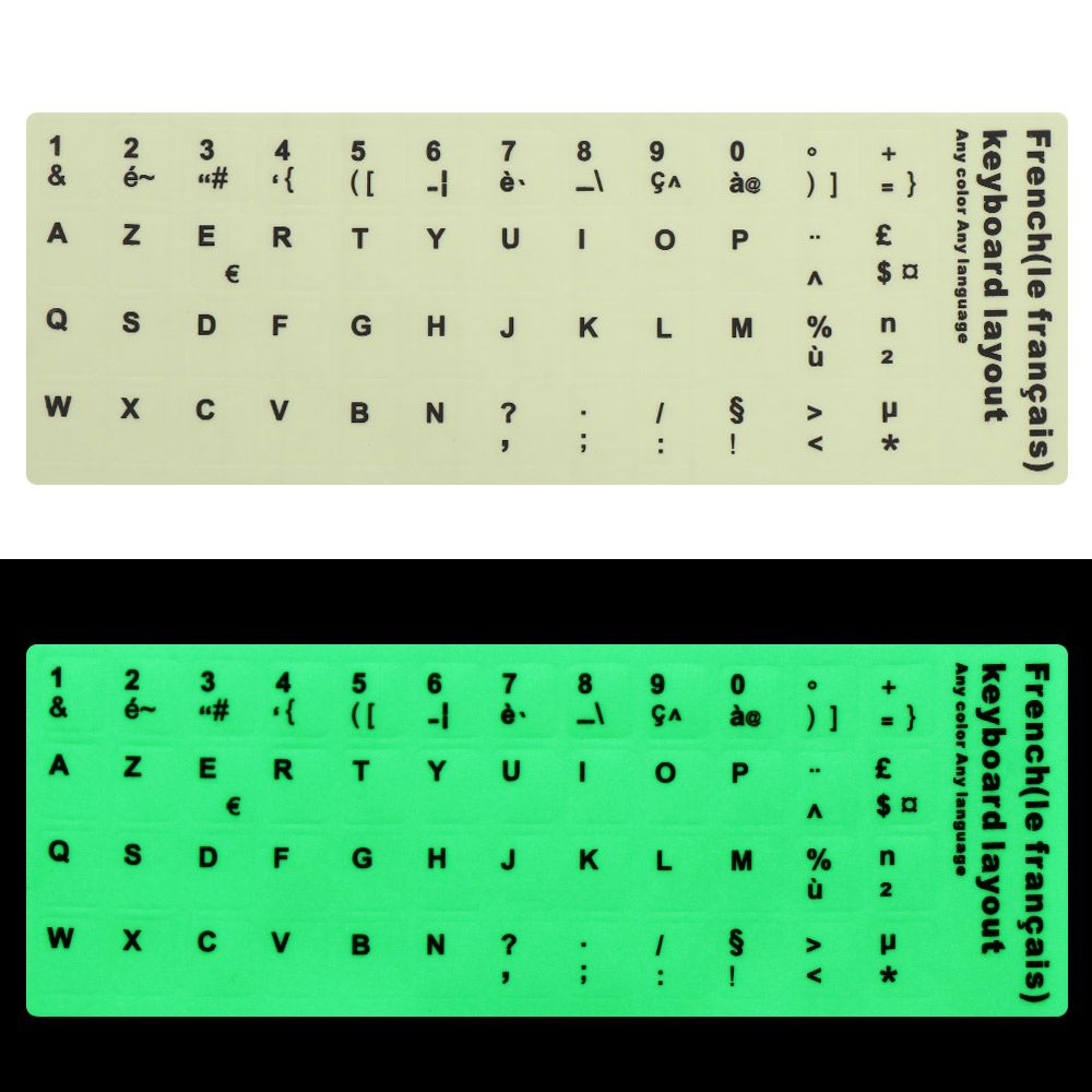 Luminous Keyboard Stickers Spanish/English/Russian/Arabic/French Language Alphabet Letters Computer Button Protective Film: Brown