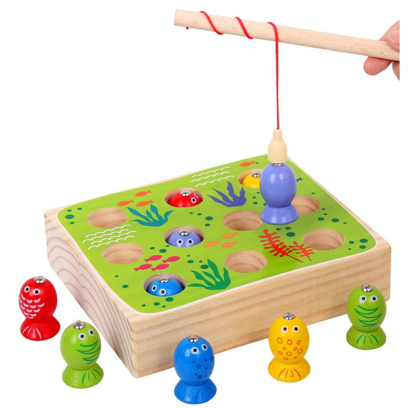 Massief Houten Kinderen 3D Stereo Vissen Speelgoed Set Jongens Meisjes Houten Kitten Vissen Game Magnetische Vissen Speelgoed Baby Onderwijs Speelgoed