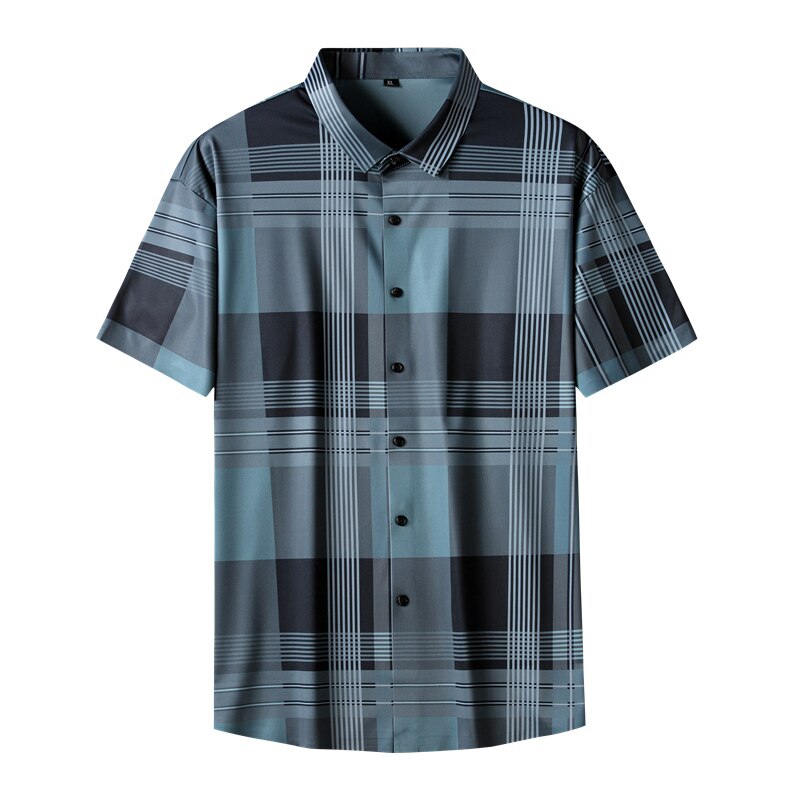 Camisa clásica de manga corta a cuadros para hombre, camisas ligeras de a la , talla grande 6XL, 7XL, 8XL, verano 2022: green / XL