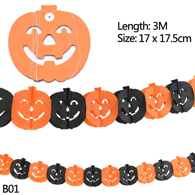 Halloween dekoration tegneserie kat stjerne flagermus heks græskar brev glad halloween banner bunting flag halloween fest hængende indretning: B01- græskar banner