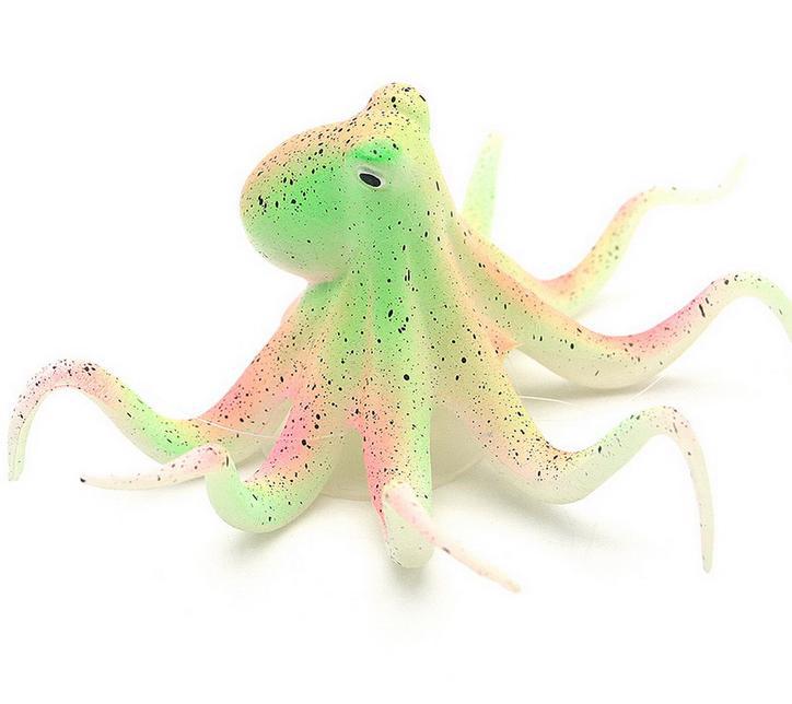 Fluorescent Artificial Aquarium Octopus Silicone Fish Decoration Glowing Fish Tank Octopus Ornament with Suction Cup: yellow