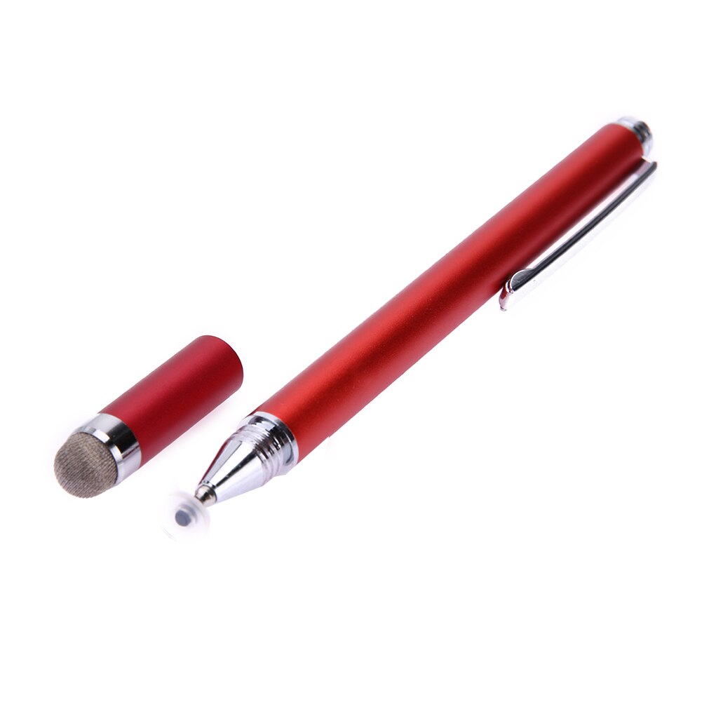 2 in 1 kapacitiv pen touch screen tegnepen stylus med ledende touch suger mikrofiber touch hoved til tablet pc: Rød