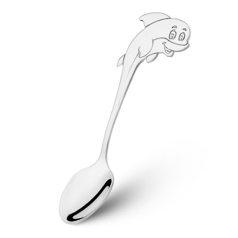 Cute cartoon colorful stainless steel spoon children cartoon dolphin spoon Dessert coffee milk tea small spoon: primary color