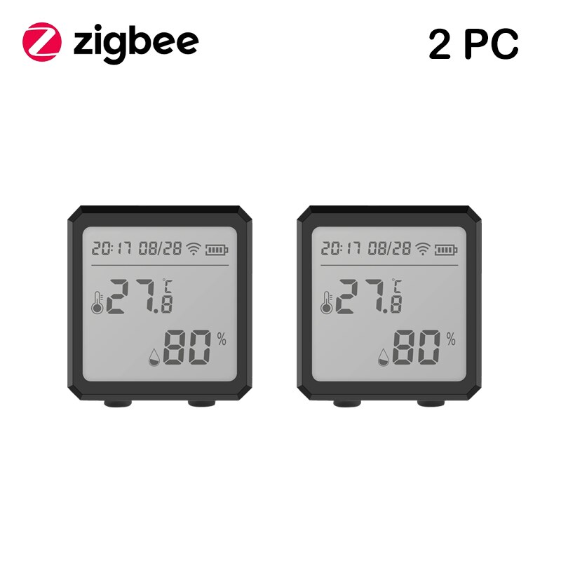 Tuya Smart WIFI Zigbee Temperature And Humidity Sensor Indoor Hygrometer Thermometer With LCD Display Support Alexa Google Assis: zigbee 2pcs black