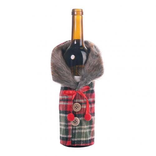 Jul varmeisolering pad handske bordløber vin flaske dække træ nederdel: Rutet flaskedæksel