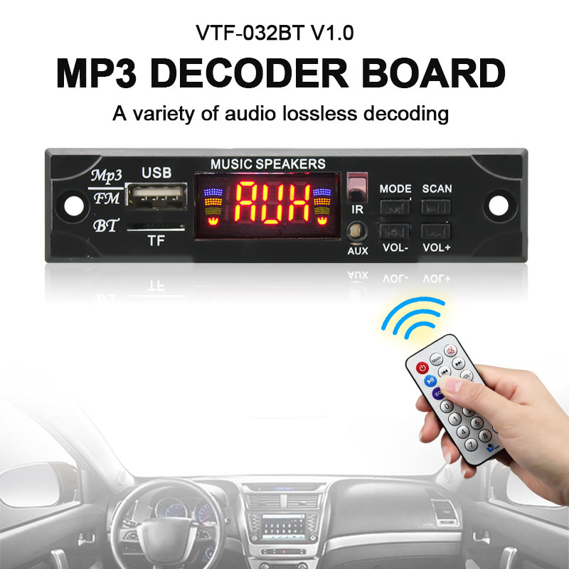 VIRE Bluetooth 5.3 Odtwarzacz MP3 Dekoder Moduł 5V/12V Kolorowy ekran Car Audio USB TF FM Moduł radia z pilotem zdalnego sterowania