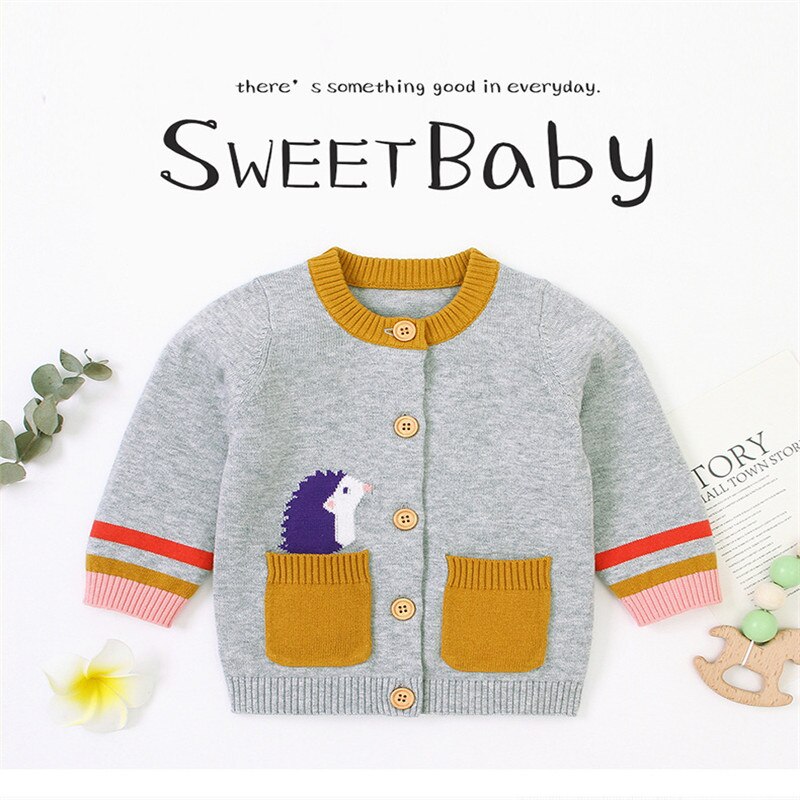 herbst winter Kinder jungen mädchen Unisex Bluse Stricken Top Mantel Rundhals Lange-Sleeve Casual Cartoon Hund Hedgehog gedruckt: Grau / 3-6 Months