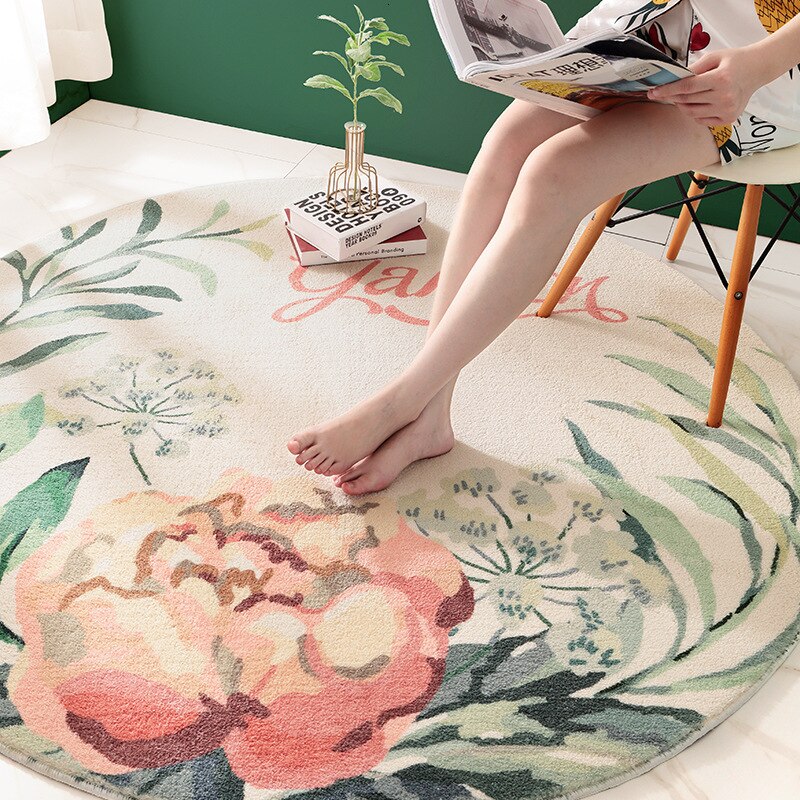 Zachte Wol Ronde Mat Pioen Bloem Deurmat Ronde Vloer Tapijt Tapijt Woonkamer Slaapkamer Speelkleed Voor Baby Yoga Mat tatami Tapete: 2 / 100x100cm