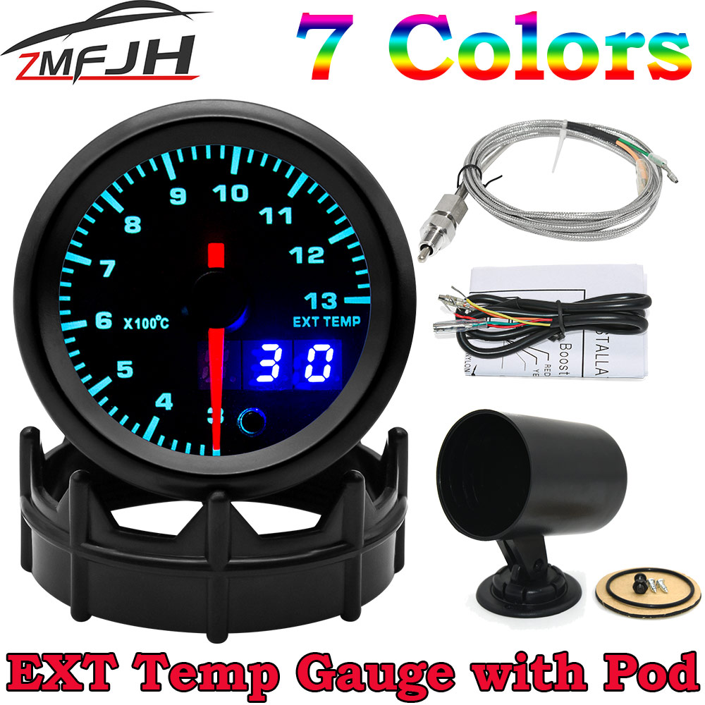 AD 7 colori Led Indicatore di temperatura dei gas di scarico 2 ''52mm Indicatore di temperatura dei gas di scarico digitale EGT EXT Gauge Misuratore per auto con sensore