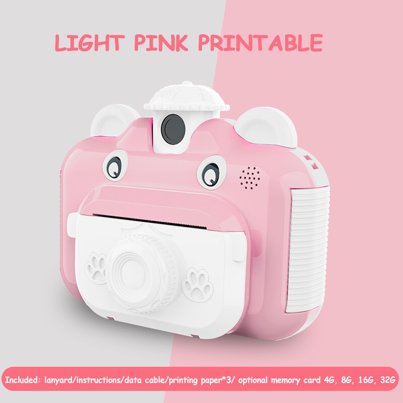 Kinderen Instant Print Camera Roterende Lens 1080P Hd Kids Camera Speelgoed Met Thermisch Fotopapier: pink