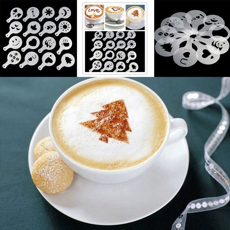 16Pcs Coffee Latte Cappuccino Barista Art Stencils Cake Duster Templates Coffee Tools Accessories Gusto Nespresso Zavarnik