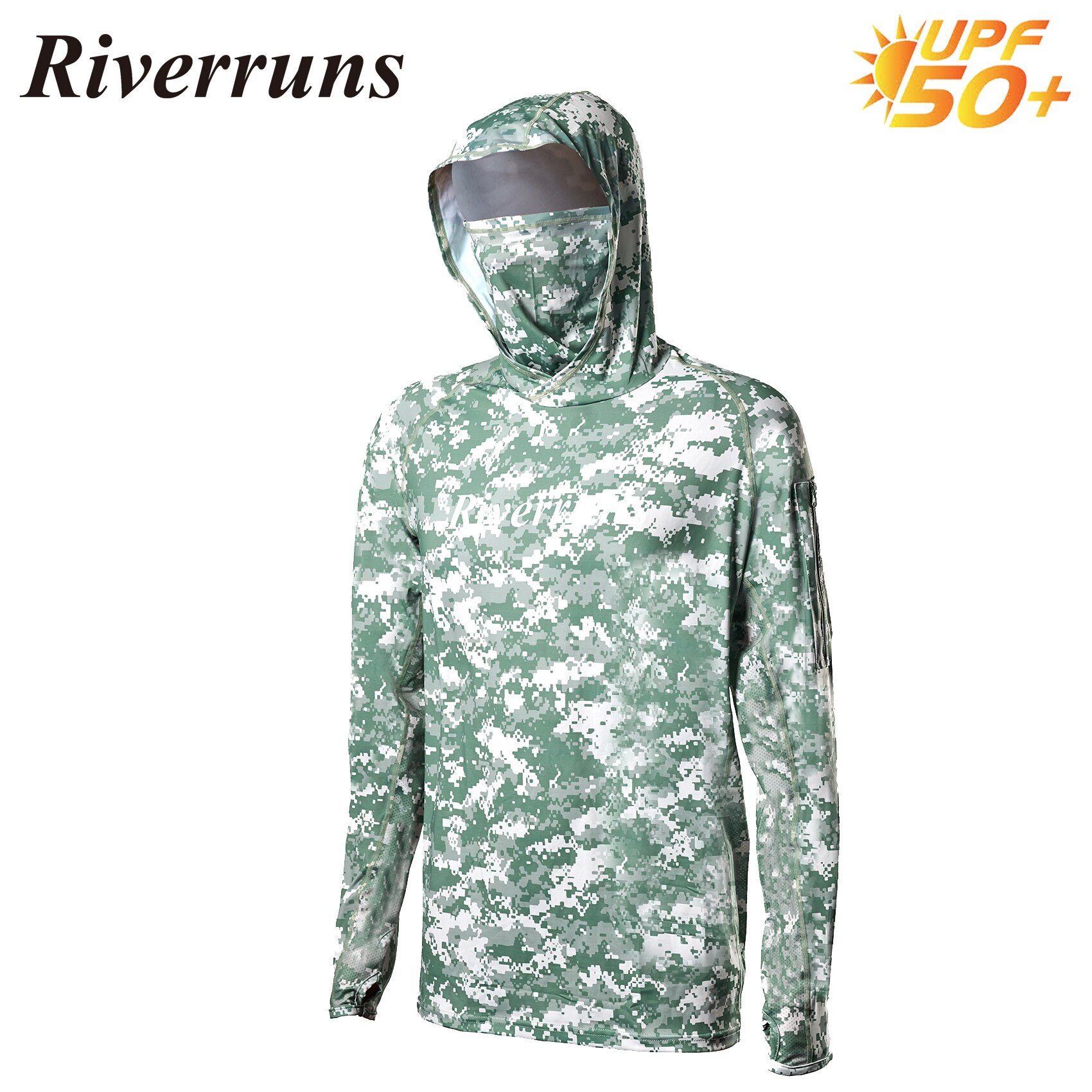F Riverruns Sun Protection Lightweight Fishing T-shirt, Fishing Hoodie Long sleeves Shirt for Men and Women Fishing, Hiking: XL / Camo Green