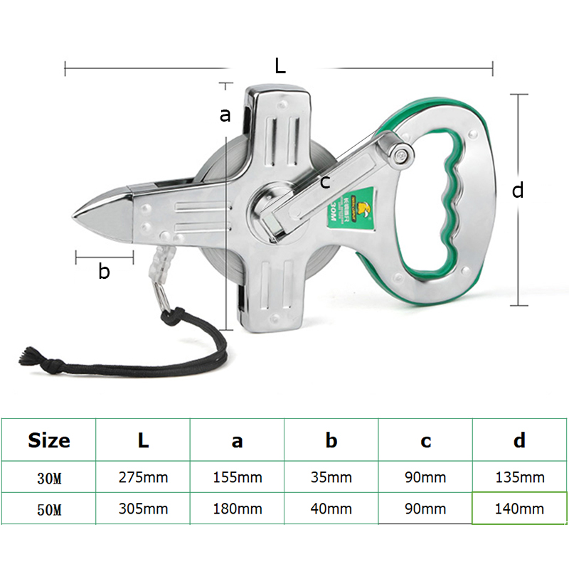 Meetlint 30M/50M Rvs Heerser Intrekbare Meetlint Metrische Bouw Meetinstrumenten