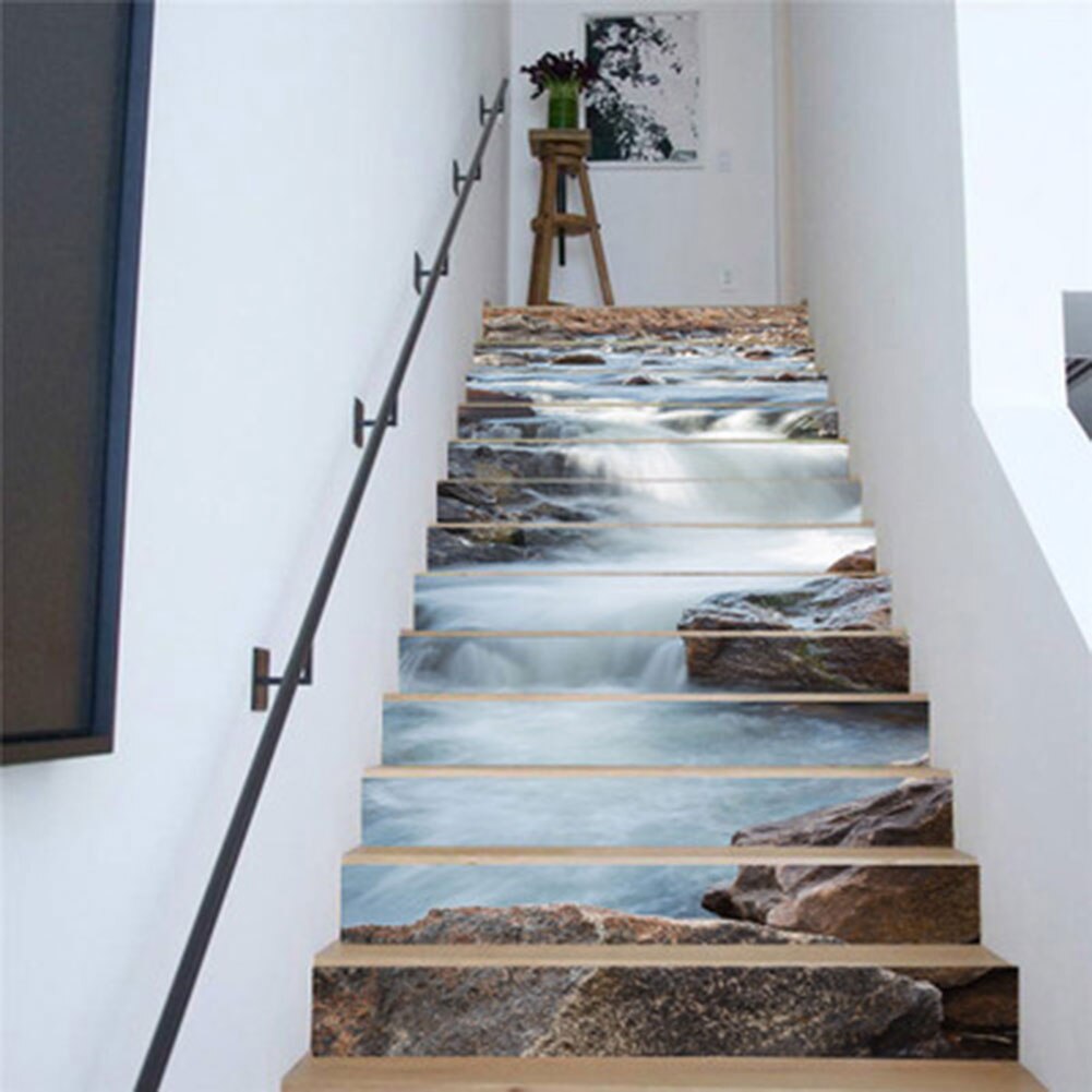 13 Uds pegatinas de escalera patrón de agua que fluye autoadhesivo impermeable pegatina para escaleras 2019ing: Default Title