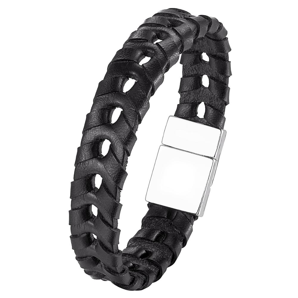 Mannen Mode Gevlochten Armband Mannen Zwart Lederen Armband Legering Gesp Mannen Sieraden Gesp: 9