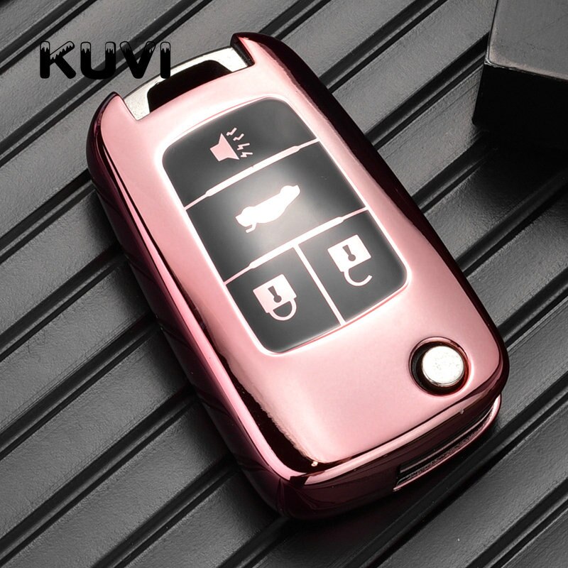 TPU Car Folding Key Case Cover For Chevrolet Cruze Aveo Trax Sail Malibu Captiva Opel Vauxhall Astra J Corsa Insignia Mokka: 4 button-pink