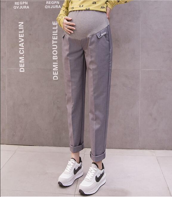 Summer Pregnant Women Trousers Full Length Maternity Clothes Formal Belly Pants Office Lady Pencil Pants: 220Gray / M