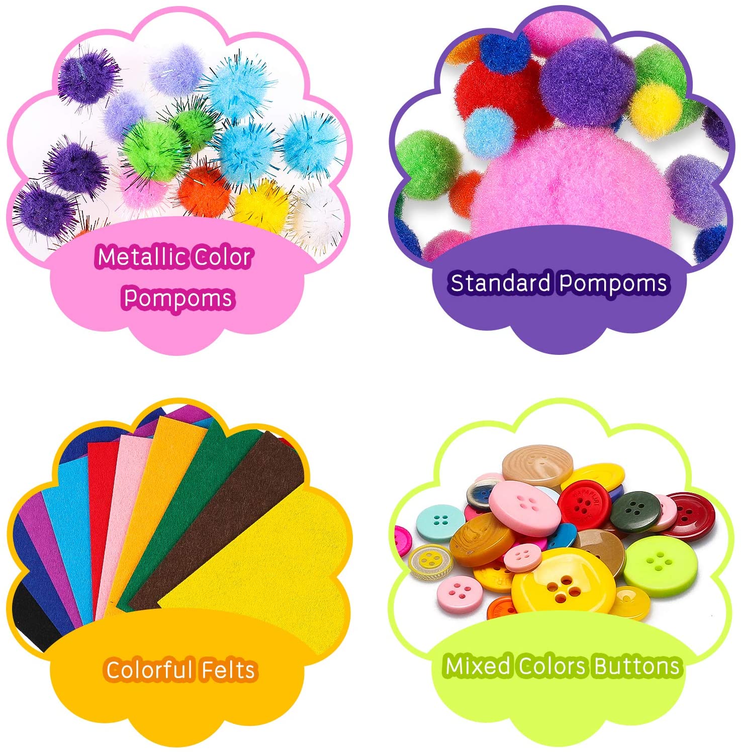 DIY Art Craft Sets Supplies 1000Pcs for Kids Toddlers Modern Kid Crafting Kits Include Colour Felt Glitter Poms Feather Buttons