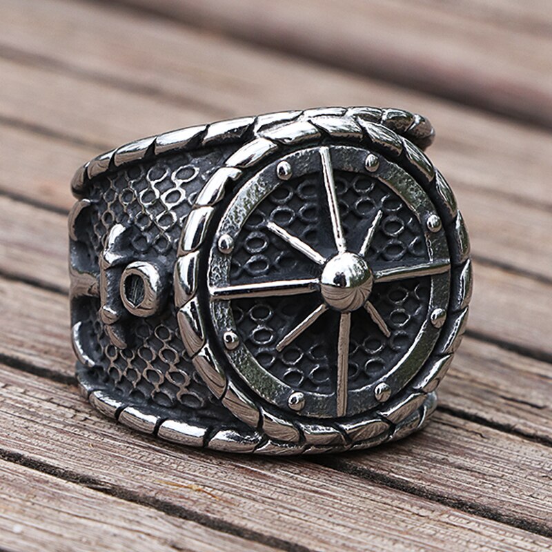 Cool Viking Kompas Ring Nordic Rvs Locomotief Anker Ring Mannen Retro Sailor Amulet Sieraden