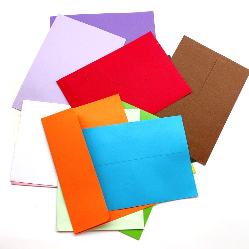 Lot de 10 jolies enveloppes en papier Kraft, petites enveloppes décoratives, couleurs acidulées