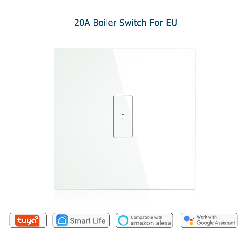 WiFi Smart Boiler Glass Panel Switch 4400W 20A Smart Life Tuya App Remote Control Water Heater Switch via Alexa Google Home