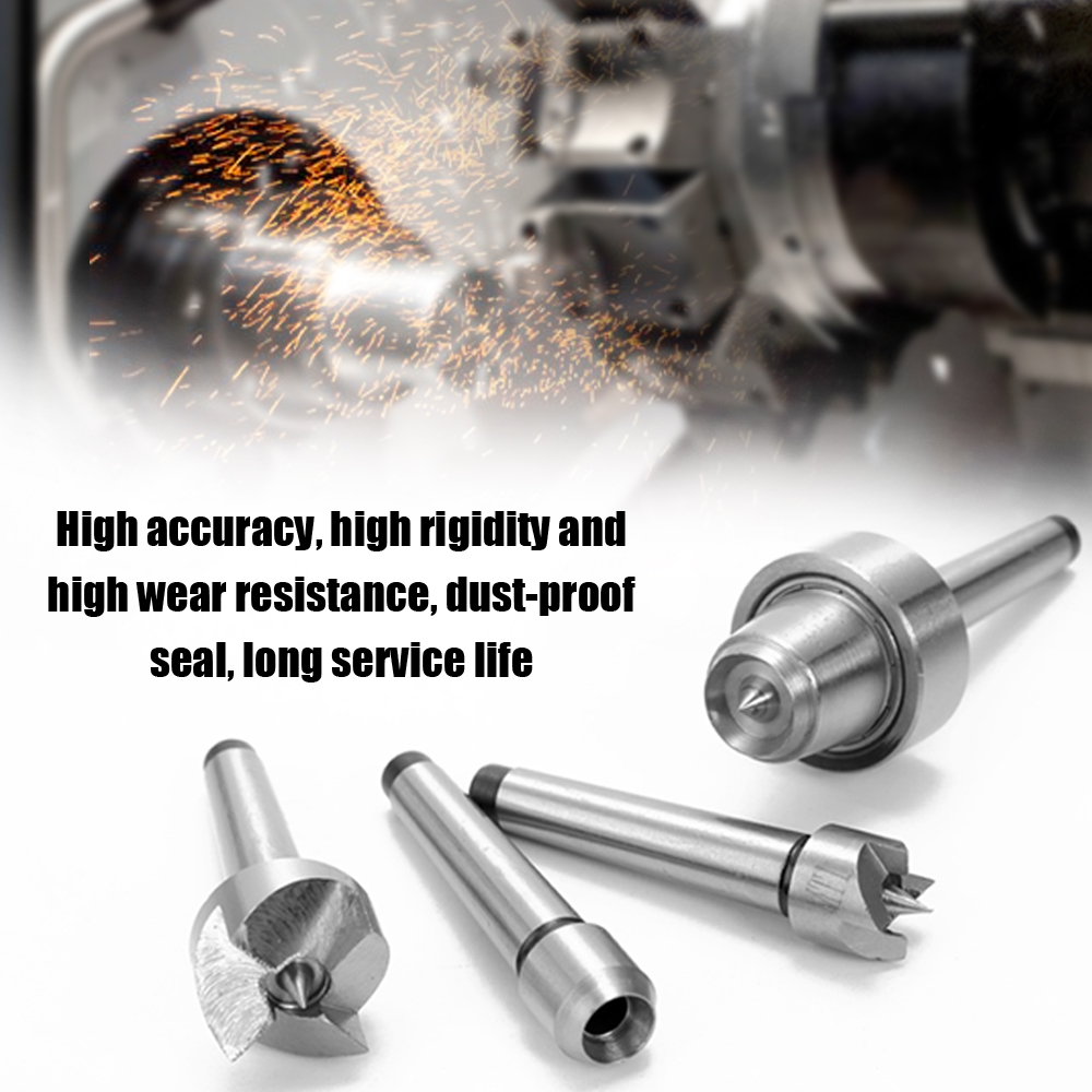 Centre Tournant MT4 Pour Tour - Triple Roulement, Précision 0.005 Mm, Angle 60°, Acier Carbone
