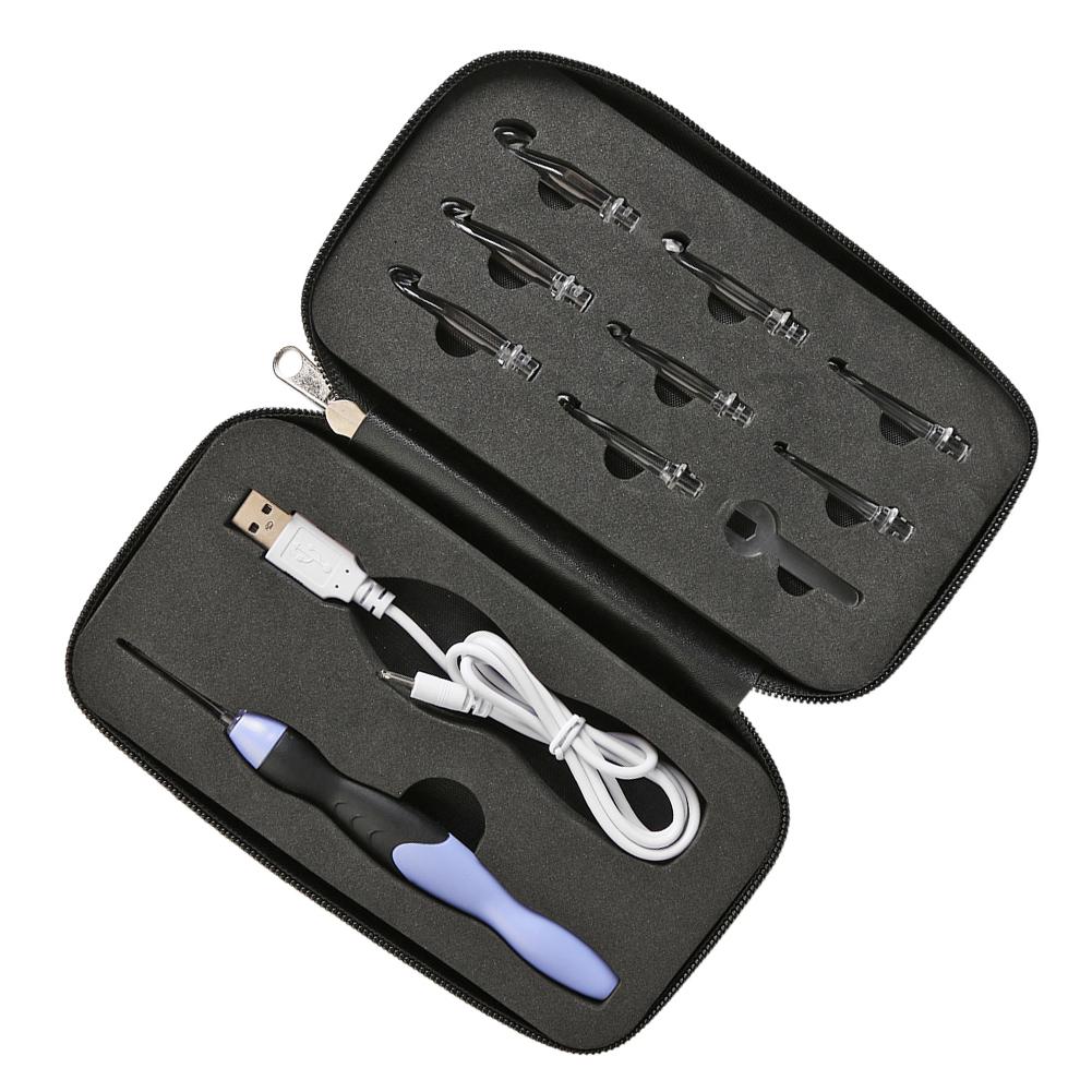 9 in 1 USB Light Up Crochet Hooks Knitting Needles LED Sewing Tools Set Kit 9 Interchangeable Heads Knitting Accessories tools: Black
