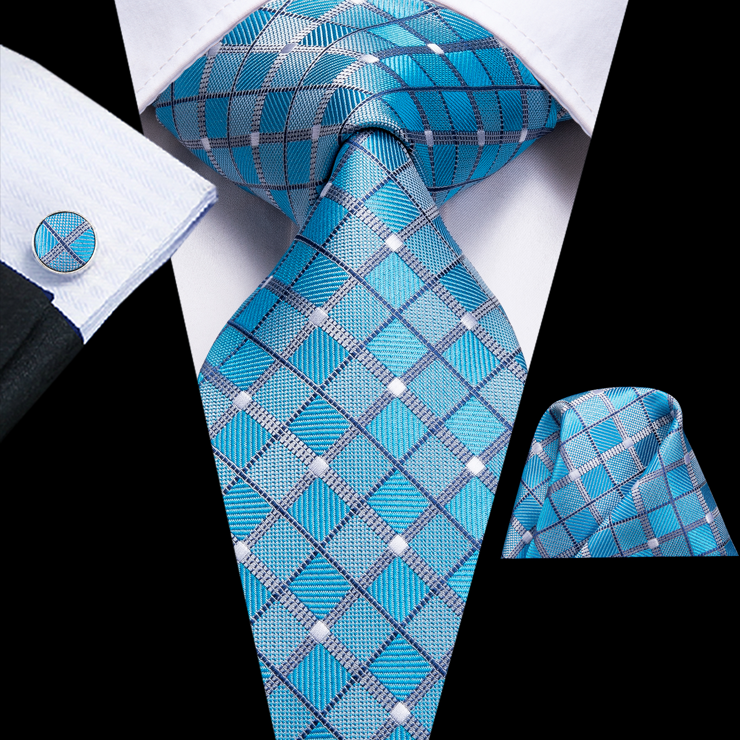 Hallo-binden Plaid Punkte Lila Grau Herren Elegante Krawatte Taschentuch Manschettenknöpfe für Rauchen Klassische Seide Luxus Krawatte für Mann