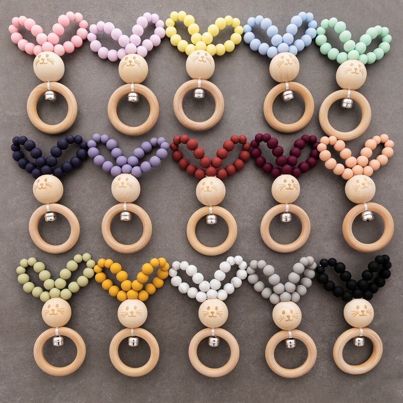 Houten Baby Bijtringen Bunny Beukenhout Rammelaars Tandjes Knaagdieren Tiny Staaf Baby Speelgoed Hanger Voor Pasgeboren Verpleging Kinderen Producten