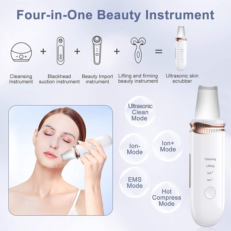 Ultrasonic Skin Scrubber Face Spatula Blackhead Remover Deep Facial Cleansing Skin Scraper Ultrasonic Cavitation Peeling