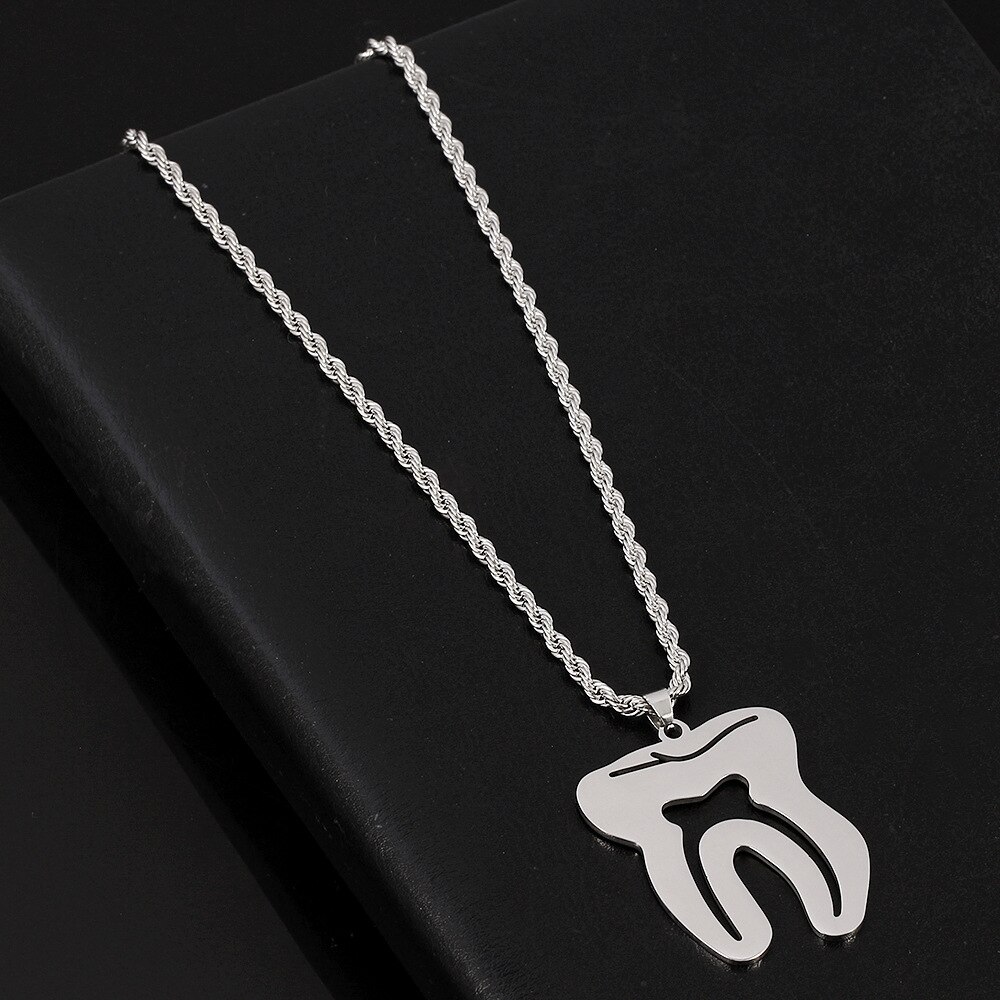 1Pc Zilveren Mode Creatieve Leuke Tandheelkundige Tand Ketting Hanger Rvs Ketting Mode-sieraden Voor Vrouwen Mannen Tandarts
