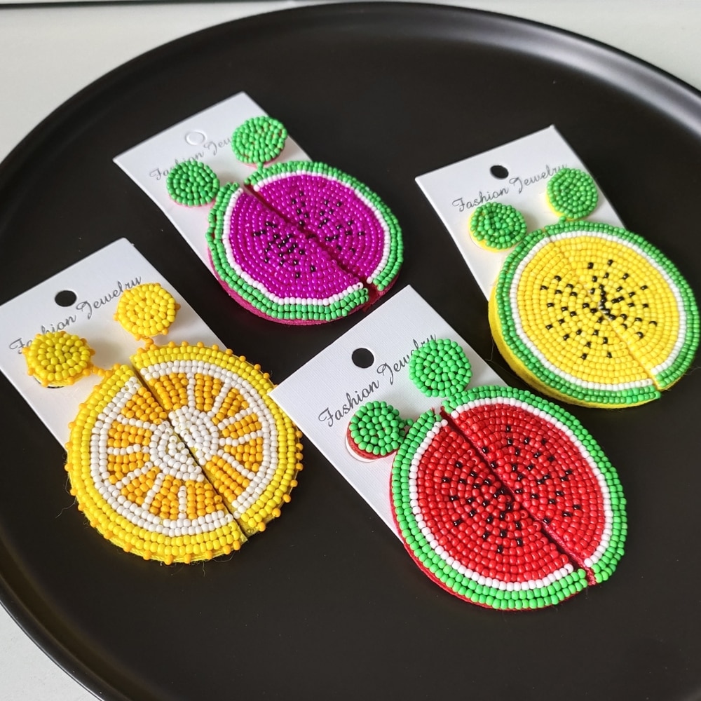 Trendy Boho Fruit Round Dangle Earrings Handmade Lemon Watermelon Earring Female Wedding Party Summer Jewelry 2022 Trend