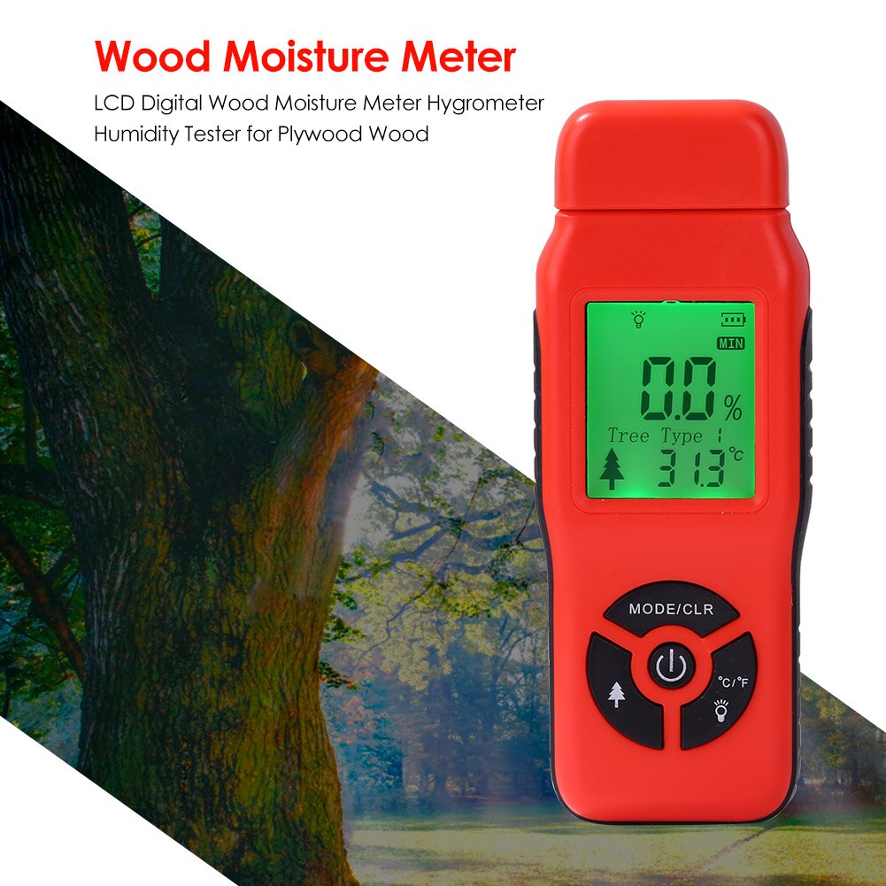 Digital Moisture Meter Tester Two Pins Wood Moisture Meter Wood Humidity Tester Timber Damp Detector with LCD Display Probe