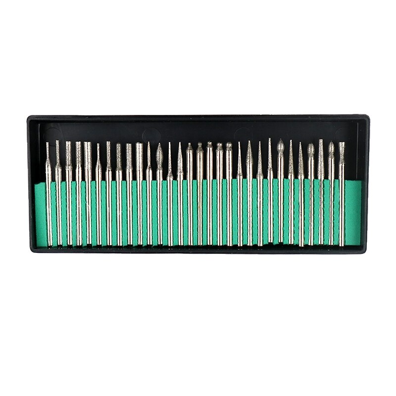 30 st skaft diamantborr set med låda för dremel elektriska slipmaskiner elverktygstillbehör slipverktyg 2.35mm 3mm