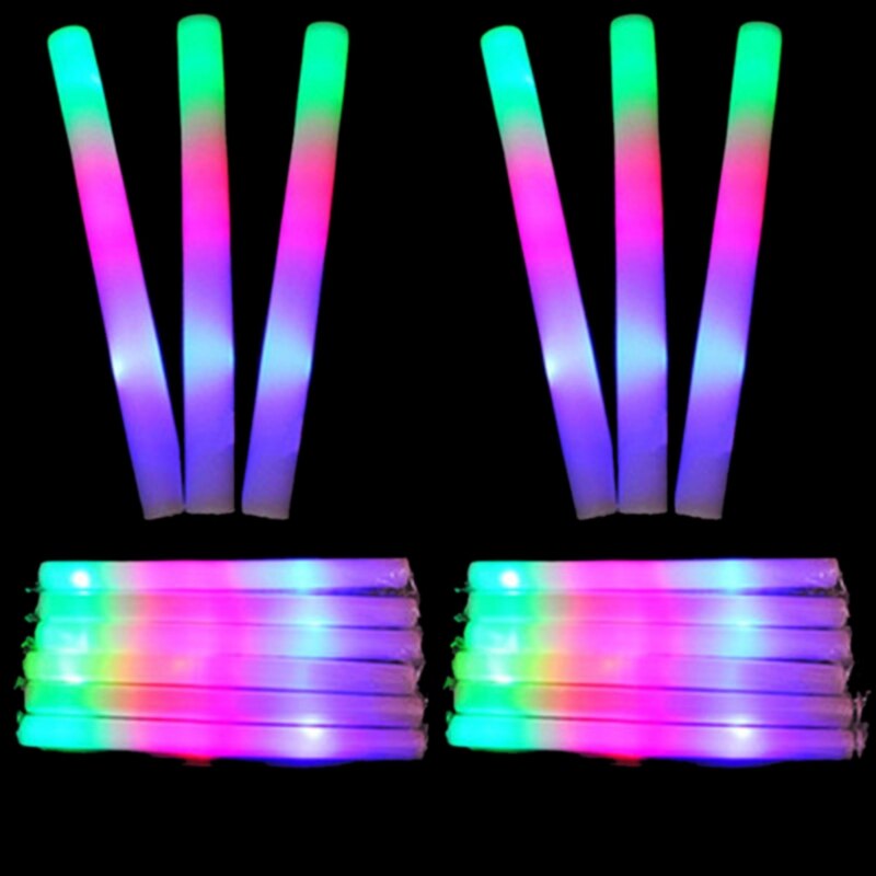 Multi Color LED Foam Stick Light Up Wands Cheer Batons Rally Rave Kids Party