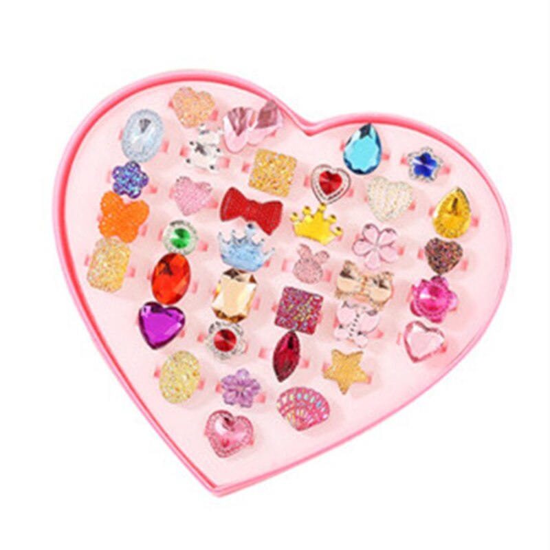 36Pcs Shiny Verstelbare Diamanten Ringen Met Doos Vaste Stijl Voor Meisjes Perfect