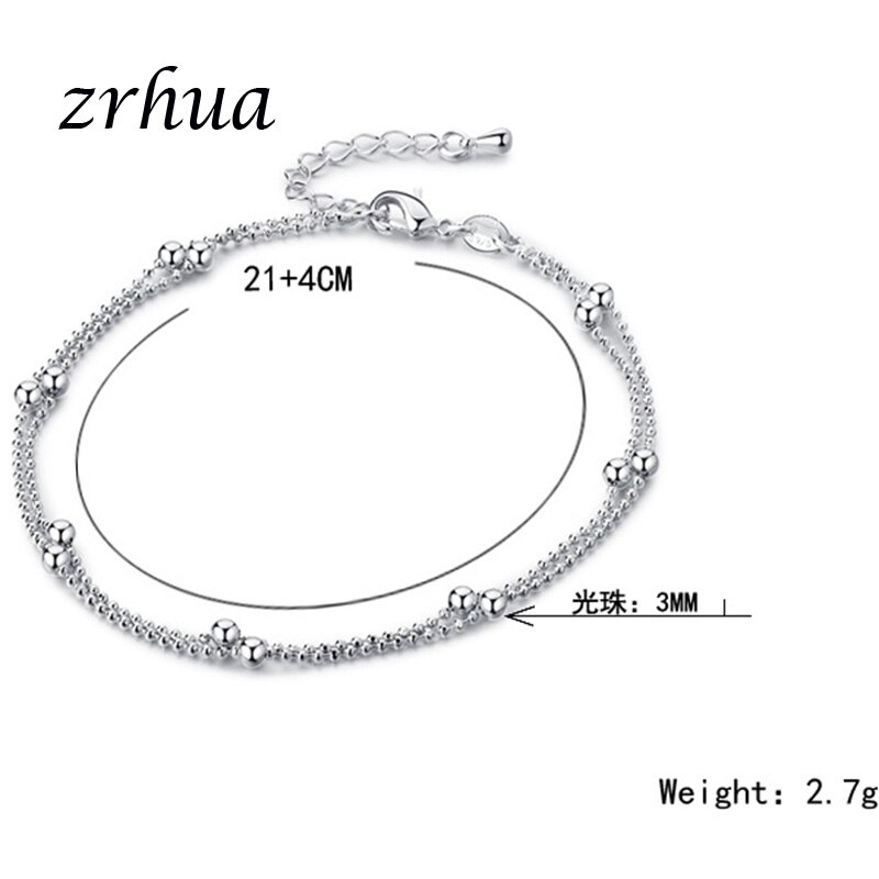 ZRHUA Tiny 925 Sterling Silver Beads Multilayer Chain Anklet for Women Girls Friend Foot Jewelry leg bracelet Bijoux