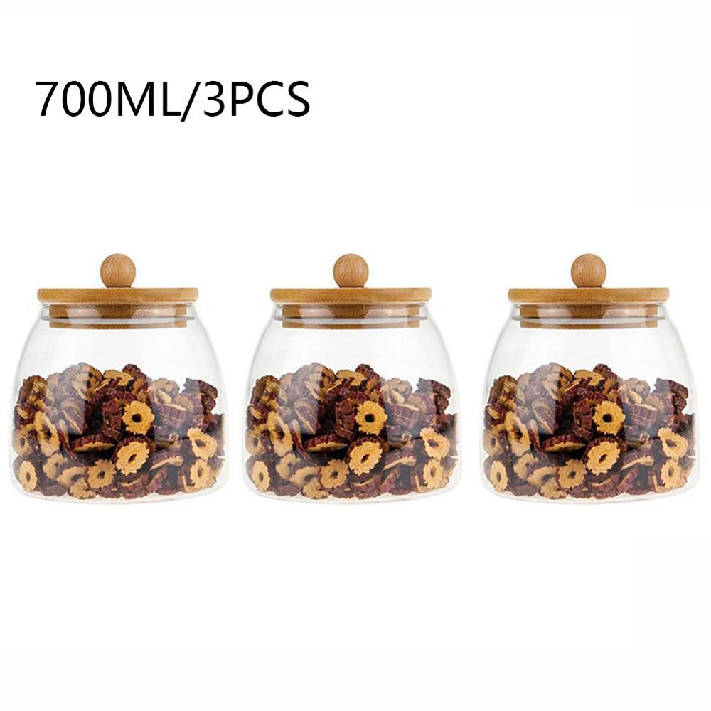 Glass Airtight Containers For Food Kitchen Flour Container Jars With Bamboo Wooden Lids: 3pcs 700ml