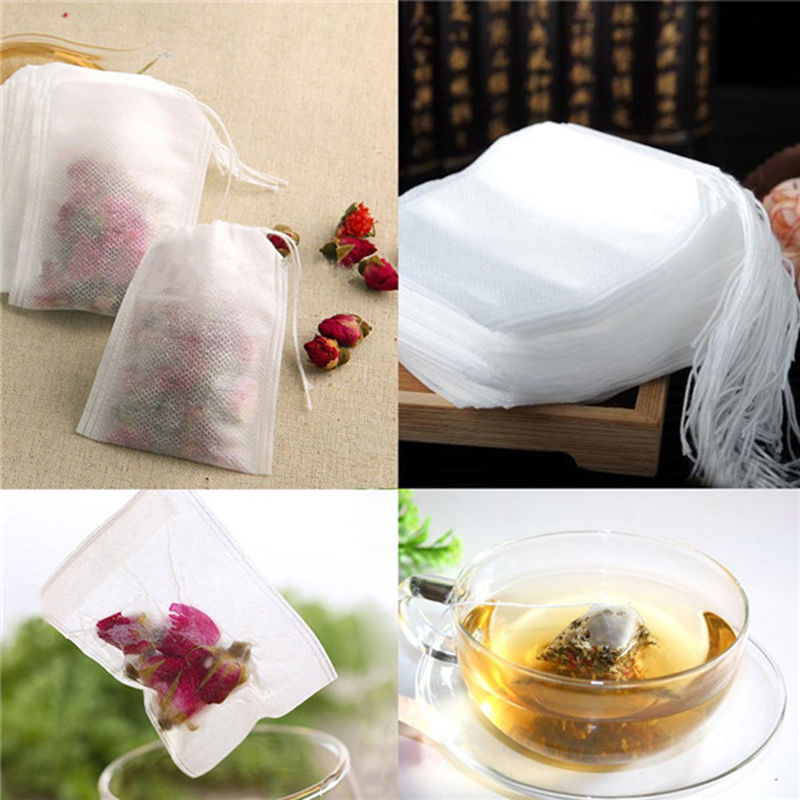 100 unids/paquete de nuevos sacos de té vacíos, telas no tejidas, filtro vacío, paquete para té, bolsas para la edad, filtro de papel, perfumado, pequeño paquete para té Floral