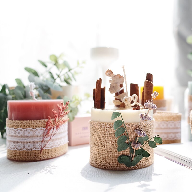 Vela de lino de encaje diy, Vela decorativa de lino para manualidades de encaje, embalaje de vela para aromaterapia, velas de material diy